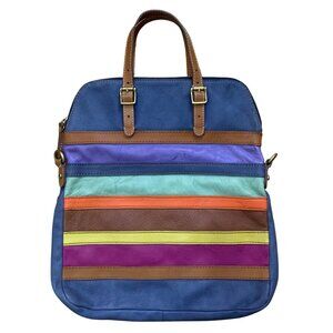 Fossil Explorer Large Leather Stripe Flap Messenger Tote Crossbody Handle Bag